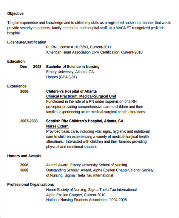 sample new graduate nurse resume