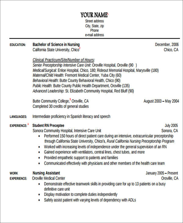 free resume template for registered nurse