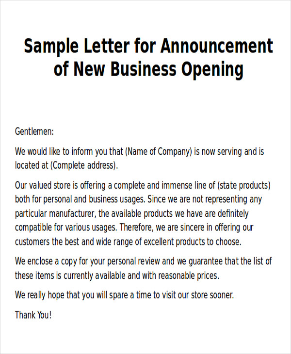 FREE 5+ Sample New Business Letter Templates in MS Word PDF