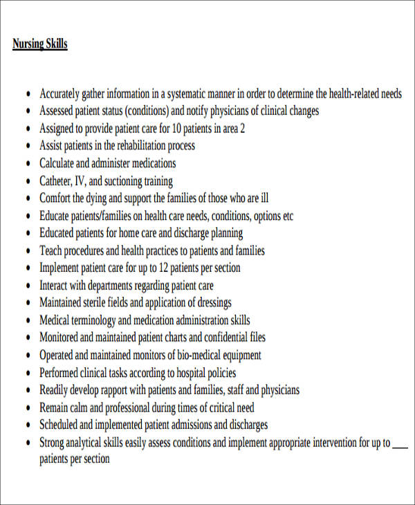 new nurse resume skills format