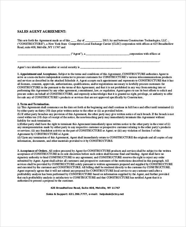 sales agent contract agreement example