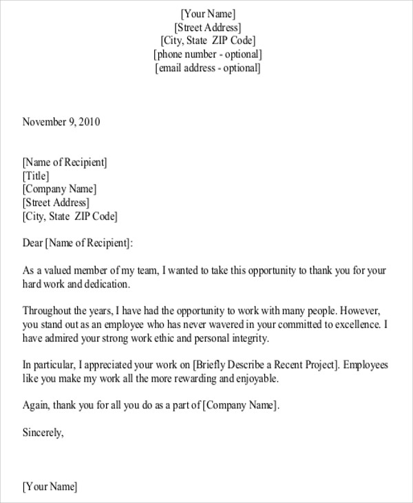 Sample Thank You Letter To Employees 7 Examples In Word Pdf