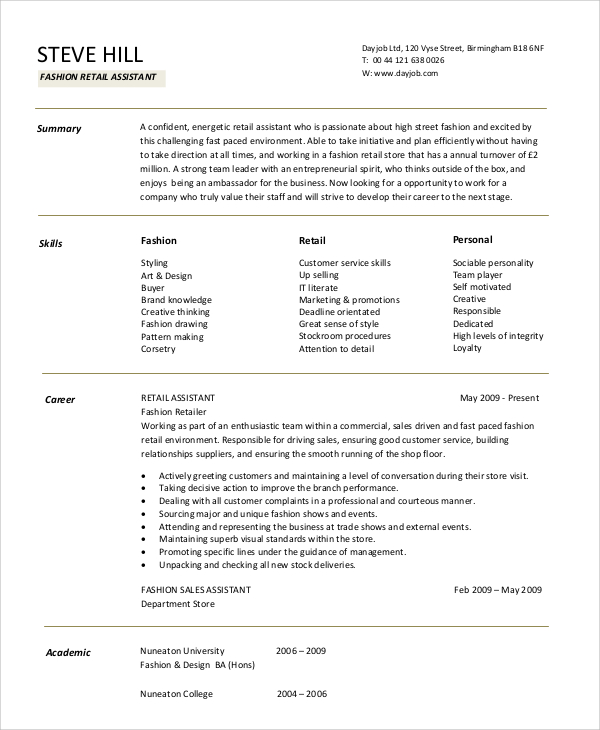 FREE 5+ Retail Resume Objective Templates in MS Word | PDF