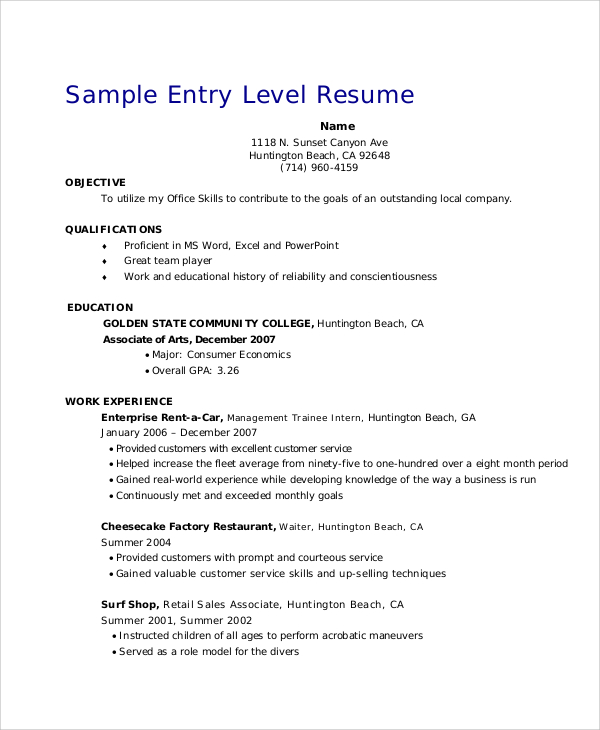 resume objective sample for retail