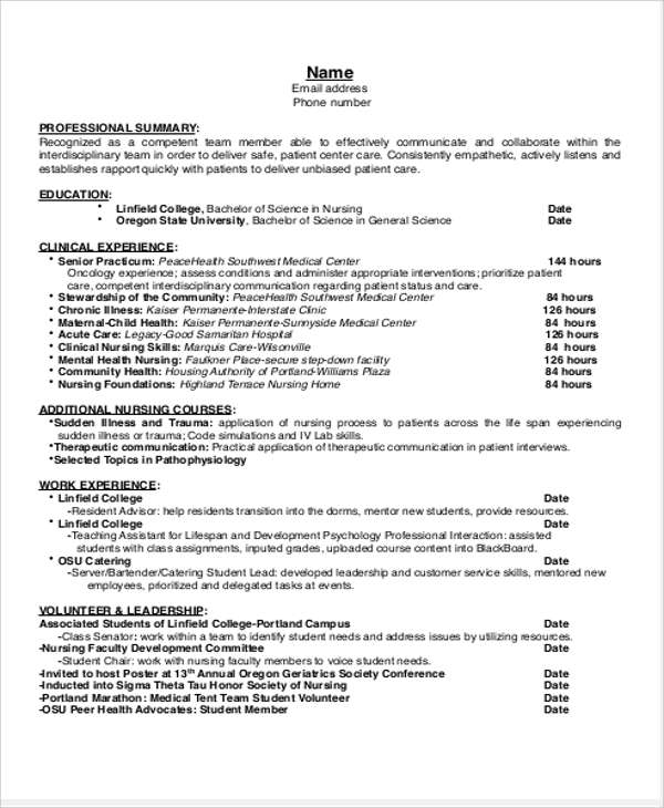 Student Nurse Resume Template