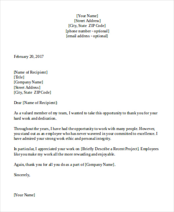 FREE 7 Sample Thank You Letter To Employees In MS Word