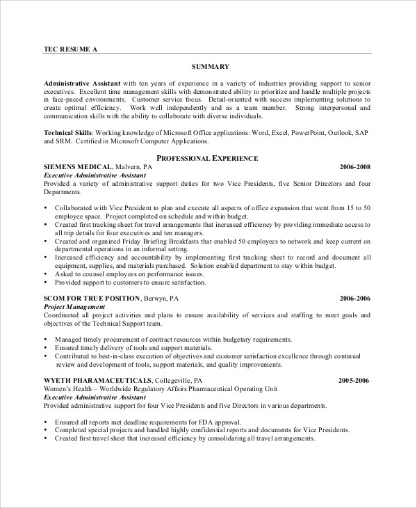 FREE 11+ Sample Admin Assistant Resume Templates in MS Word | PDF