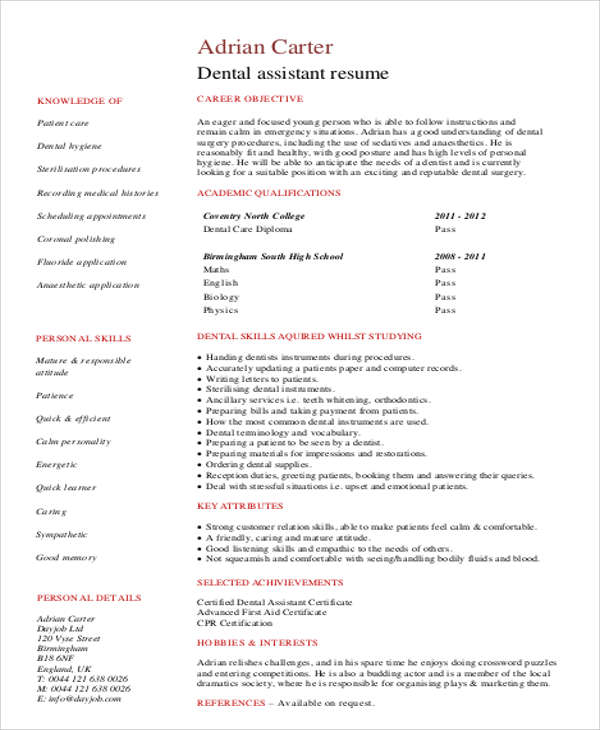 dental hygienist assistant resume