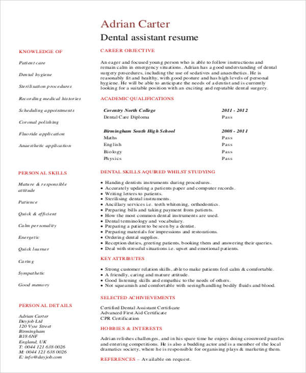 FREE 8+ Sample Dental Hygienist Resume Templates in MS Word PDF