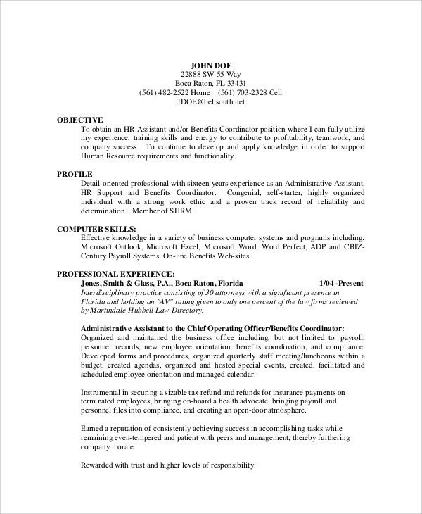 objective on resume for administrative position
