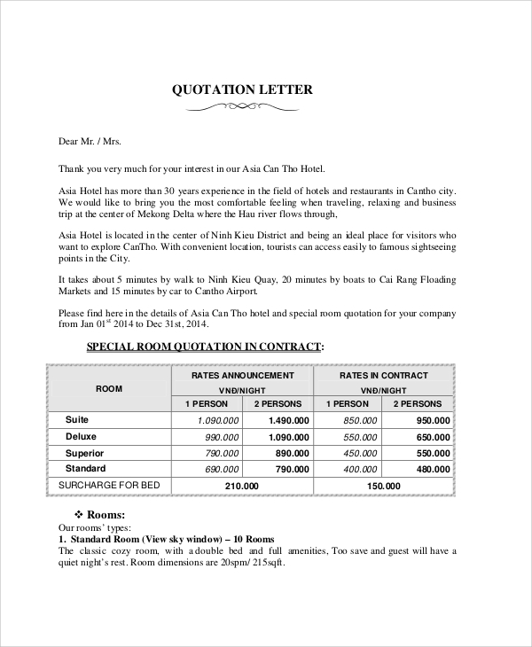 10+ Sample Quotation Letters  DOC, PDF