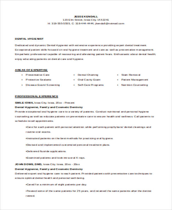 new dental hygienist resume format