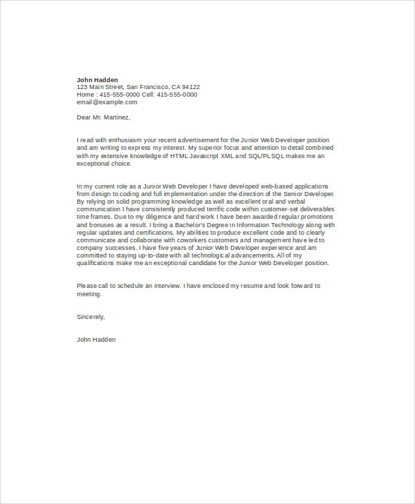 Web Developer Cover Letter Wavingwithmyhands   Junior Web Developer Cover Letter 