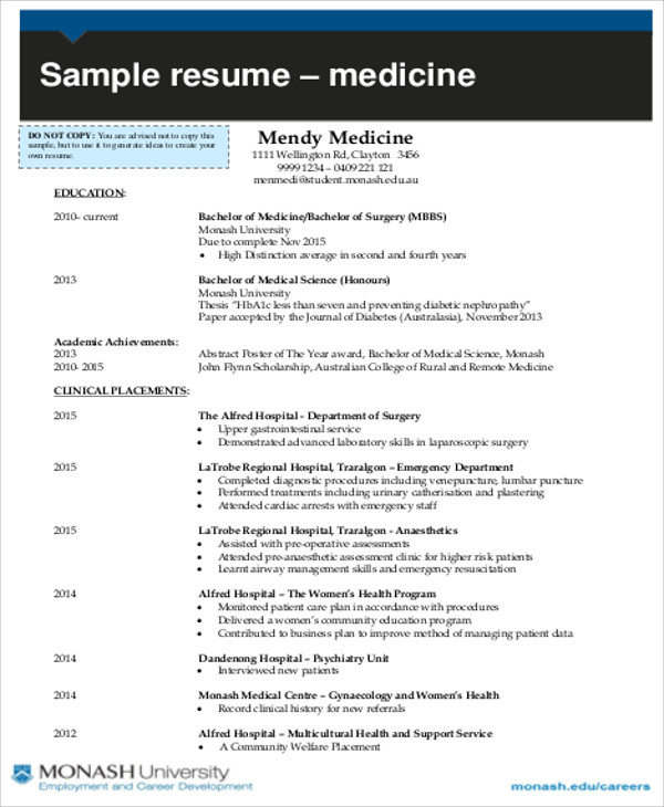 medical student cv sample