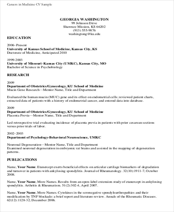 FREE 7+ Medical Student CV Samples in MS Word | PDF