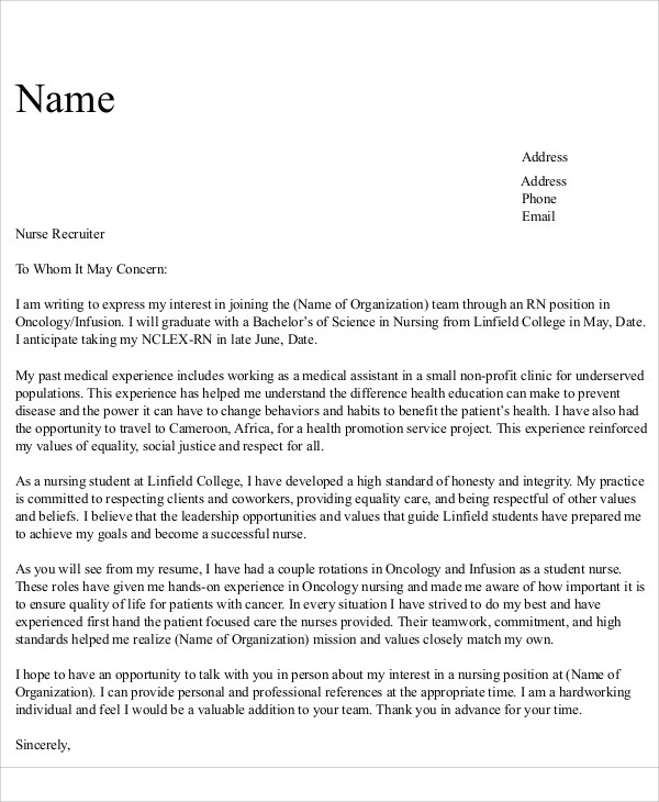 cover letter example nursing