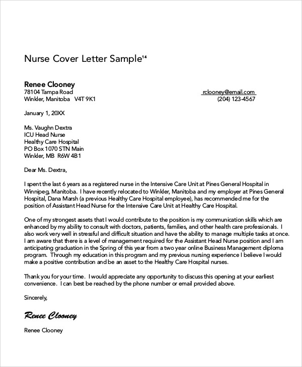 experienced nursing cover letter sample