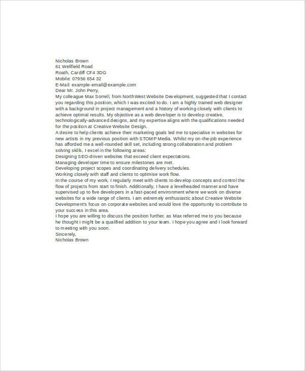 Free 8 Web Developer Cover Letter Templates In Ms Word Pdf