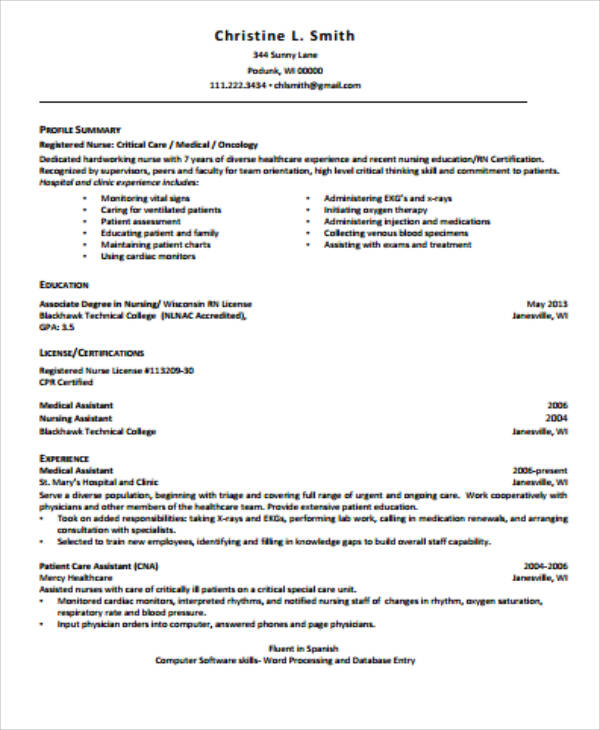 resume template examples for a registered nurse