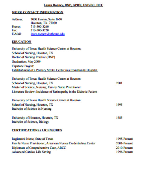 experienced graduate nurse resume
