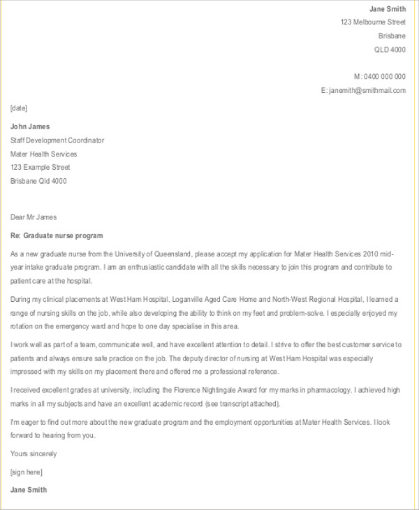 graduate nursing cover letter examplew