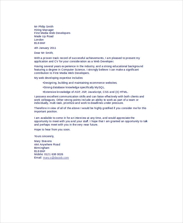 Free 8 Web Developer Cover Letter Templates In Ms Word Pdf