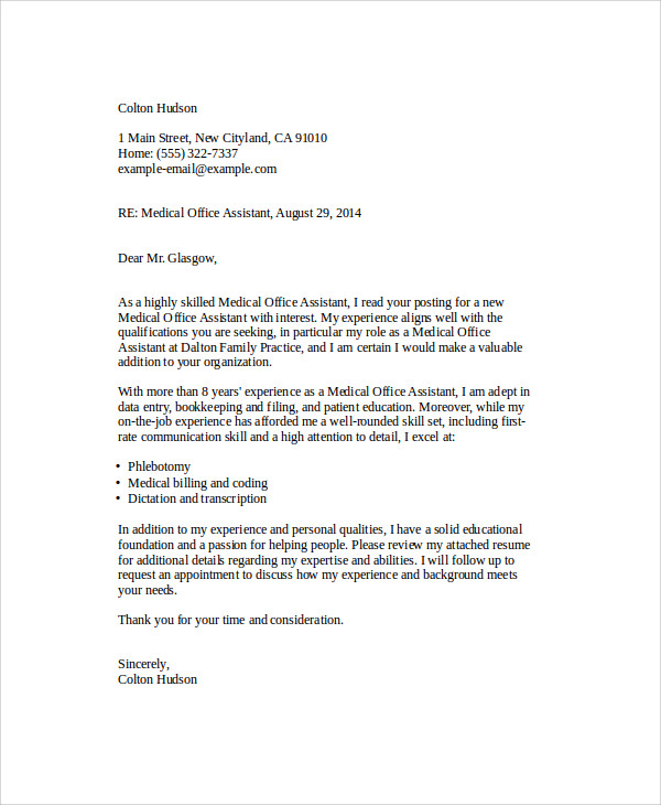 FREE 6 Cover Letter Medical Assistant In MS Word PDF