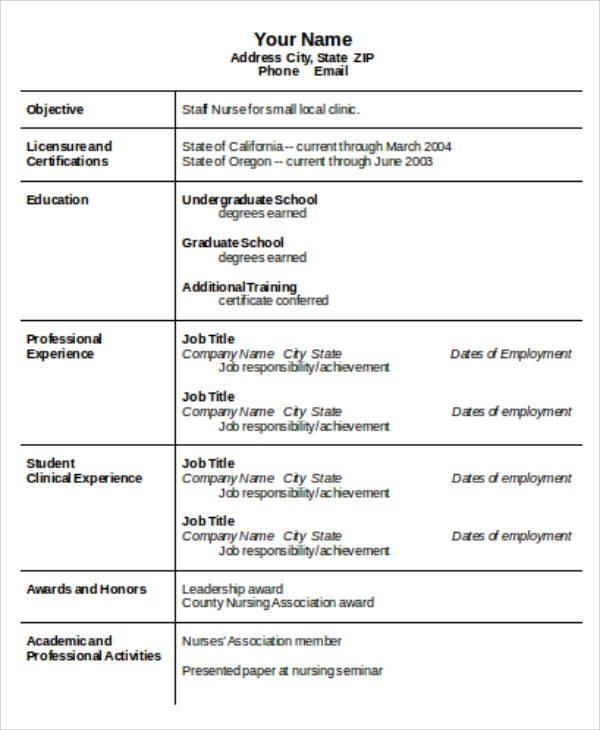 graduate nurse resume template free word