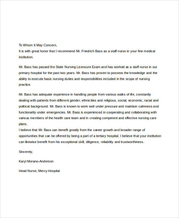 Free 43 Samples Of Recommendation Letter Templates In Pdf Ms Word 