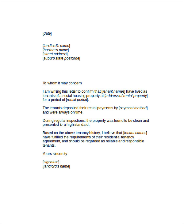 FREE 6+ Sample Tenant Recommendation Letter Templates in ...