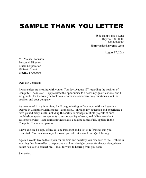 graduation thank you letter example