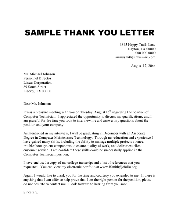 how to write a college thank you letter