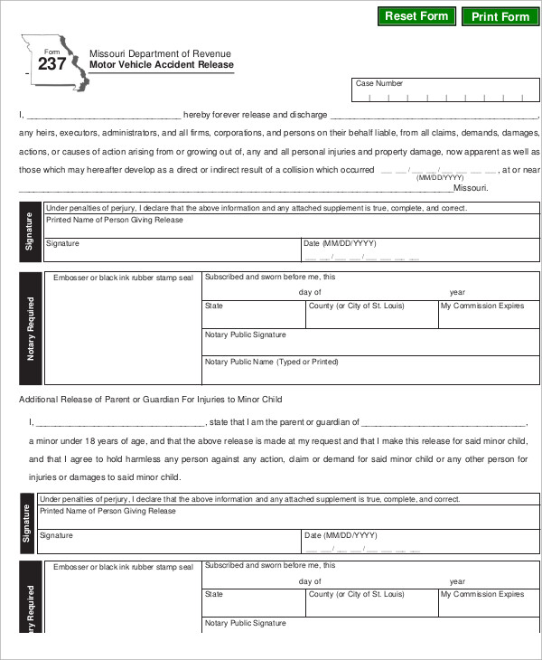 vehicle accident release form