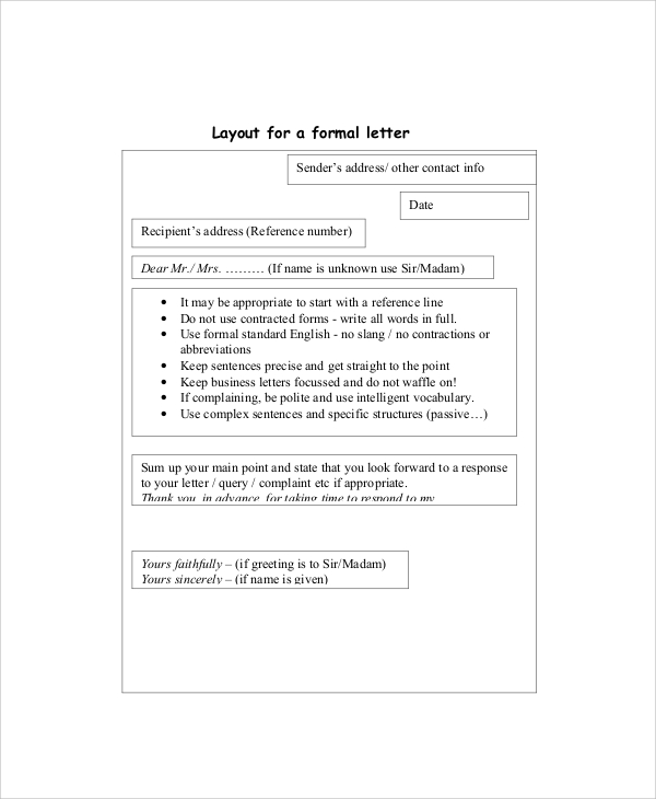 formal letter layout template