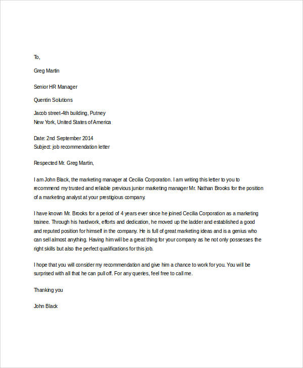 Free 38 Samples Of Recommendation Letter Templates In Pdf Ms Word