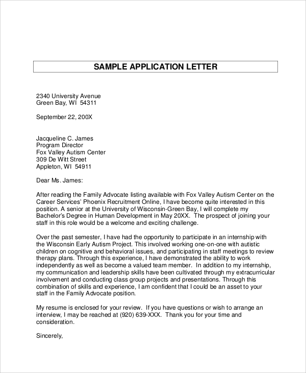 application letter lay out