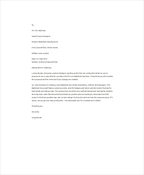 Product Sample Letter