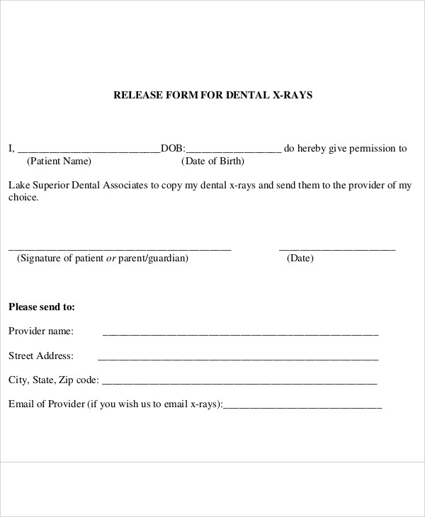 dental xray release form