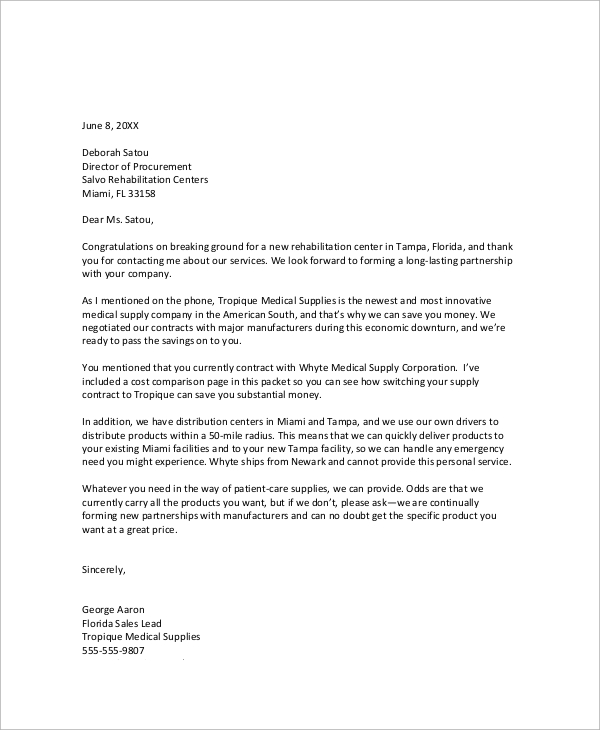 Sample proposal letter for medical services