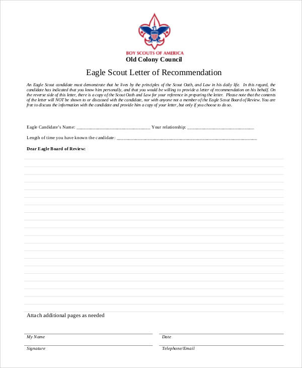 Eagle Scout Recommendation Letter Template
