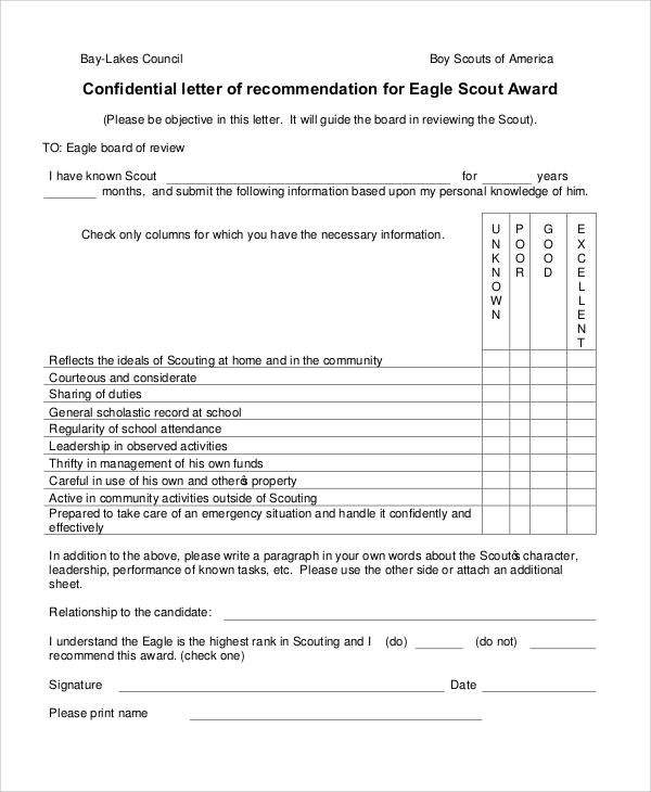 eagle scout confidential letter of recommendation