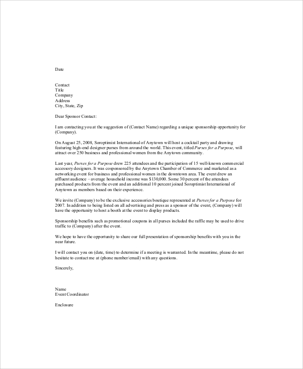 product sponsorship proposal letter