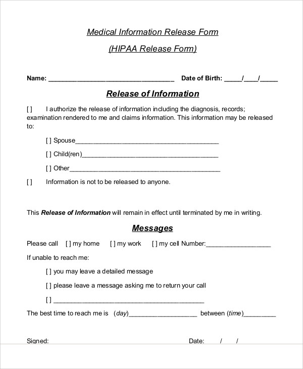 FREE 7  Sample Medical Information Release Forms in MS Word PDF