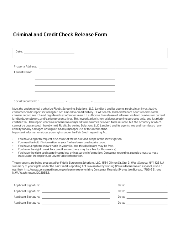 criminal and credit check release form