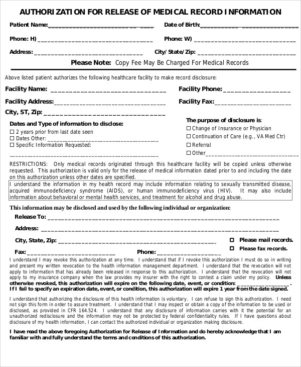 patient medical information release sample letter