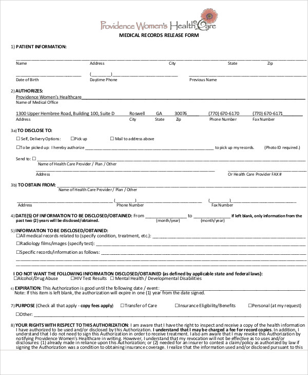 medical information records release form
