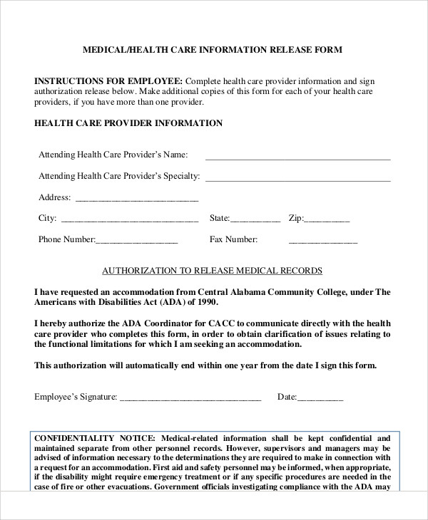 employee medical information release form