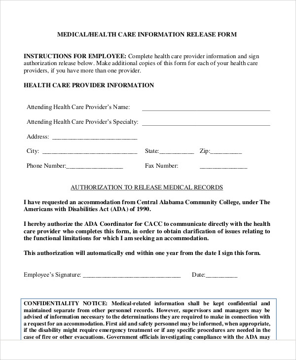 Application And Consent For Release Of Medical Information