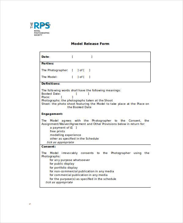 standard photography model release form