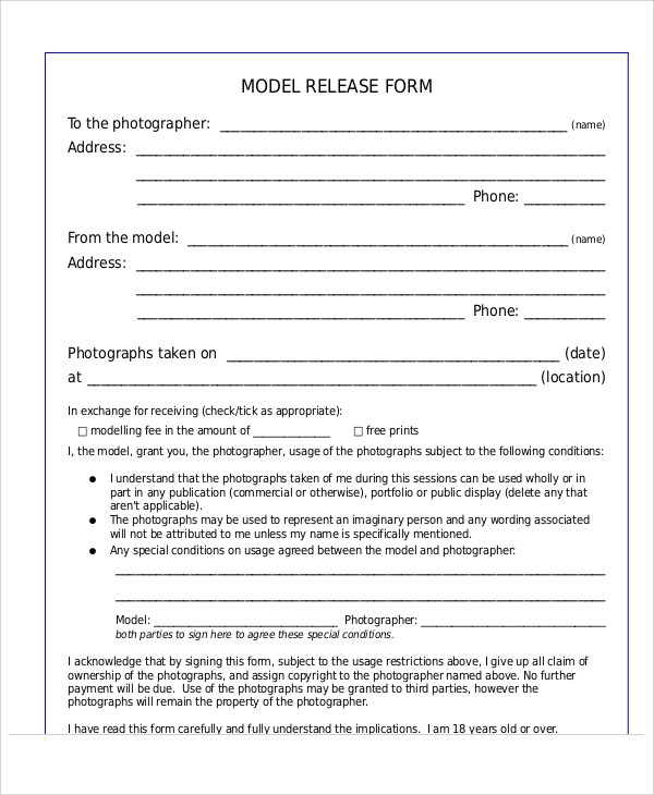 photography model release form